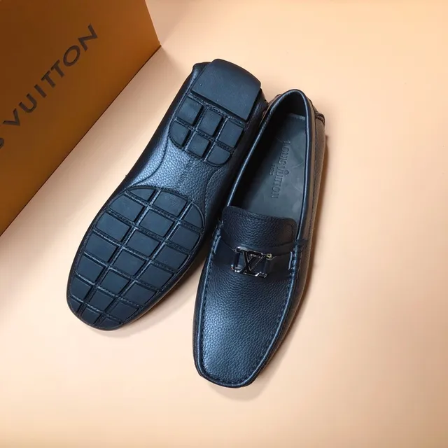 Louis Vuitton Loafer Blue Black Pebbled Leather Square Toe Loafer 4