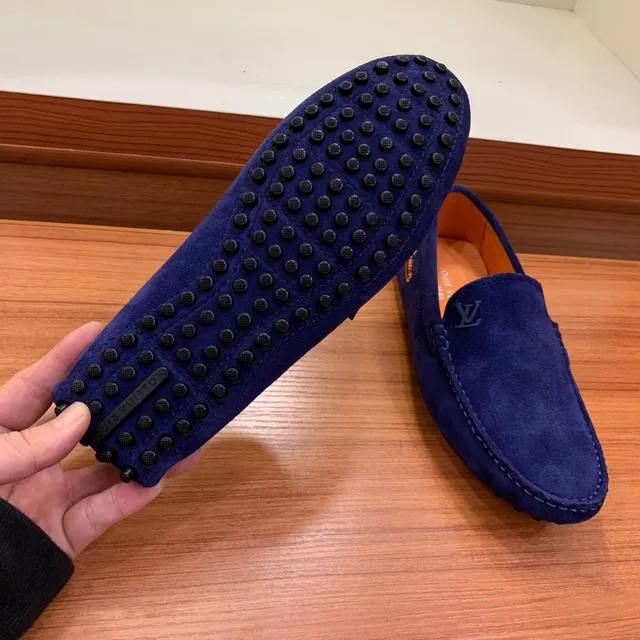Louis Vuitton Loafer Navy Orange Suede Upper Moc-Toe Stitching Loafer 2