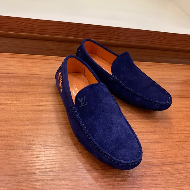Louis Vuitton Loafer Navy Orange Suede Upper Moc-Toe Stitching Loafer 4