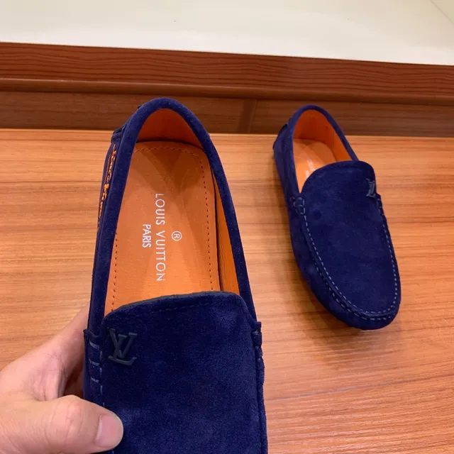 Louis Vuitton Loafer Navy Orange Suede Upper Moc-Toe Stitching Loafer 5