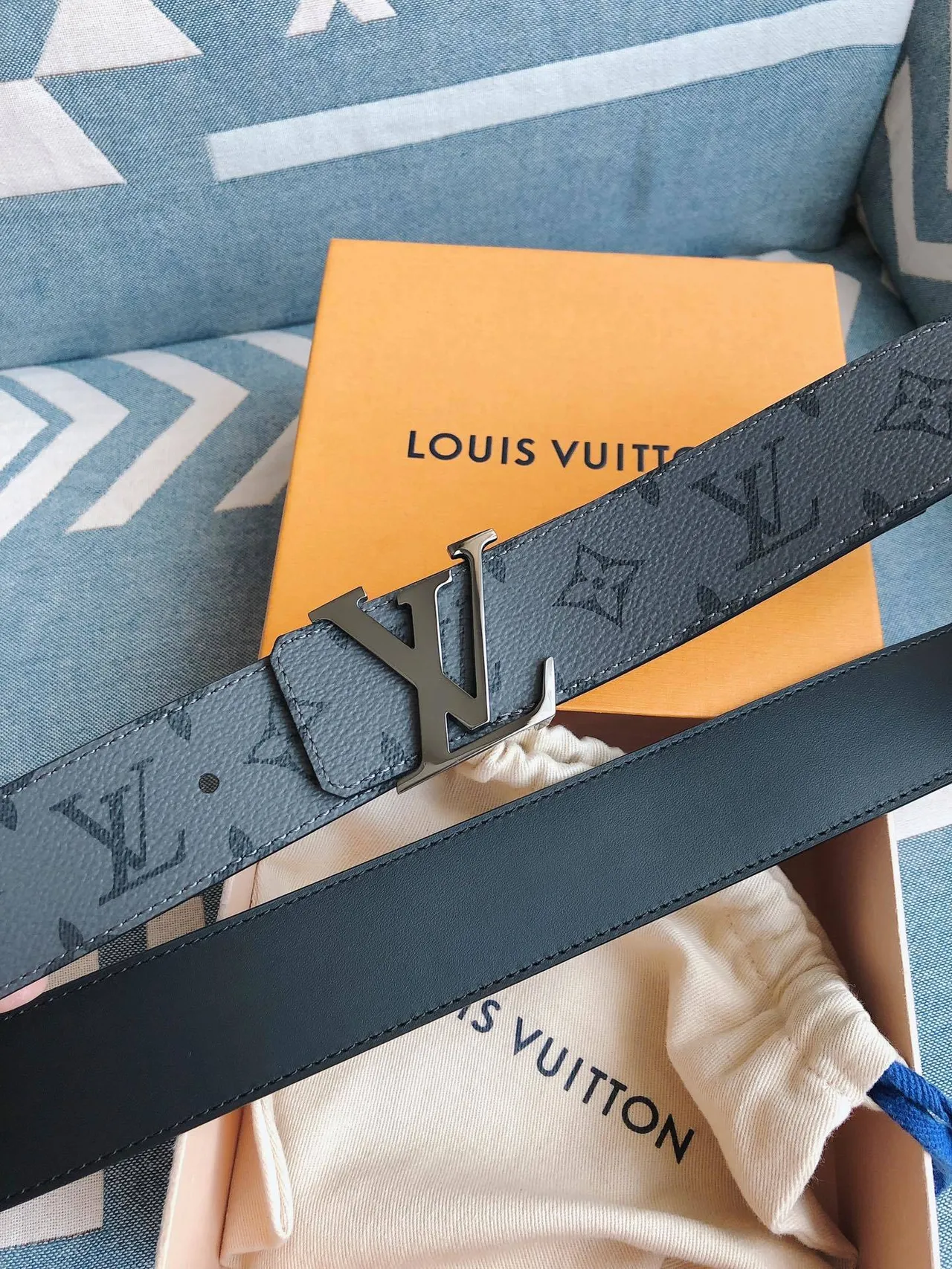 Louis Vuitton LV Belt Gray Monogram Leather Belt 2