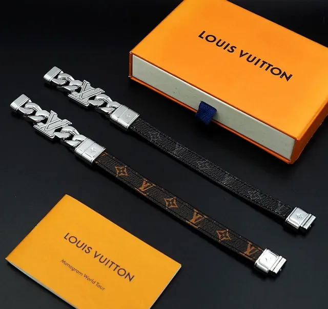 Louis Vuitton LV Chain Black Monogram Leather and Silver-Tone Bracelet 3