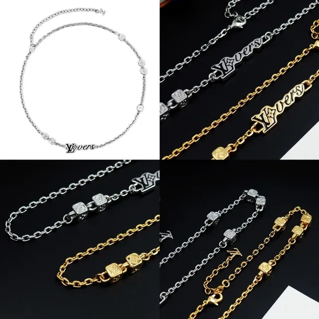 Louis Vuitton LV Chain Gold Silver Monogram Pendant Necklace 14