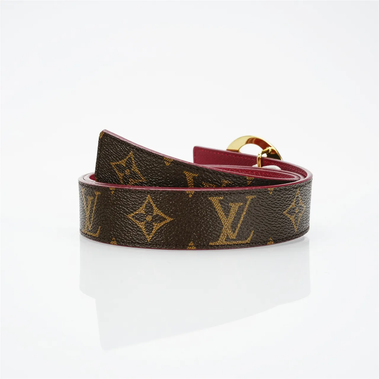 Louis Vuitton LV fivela circular marrom vermelho monograma lona tonalidade dourada circular couro 3