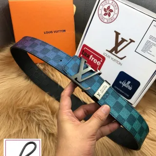 Louis Vuitton LV Initiales Belt नीला काला उलटने लायक बुना हुआ चेक पैटर्न धातु बकल चमड़े की बेल्ट