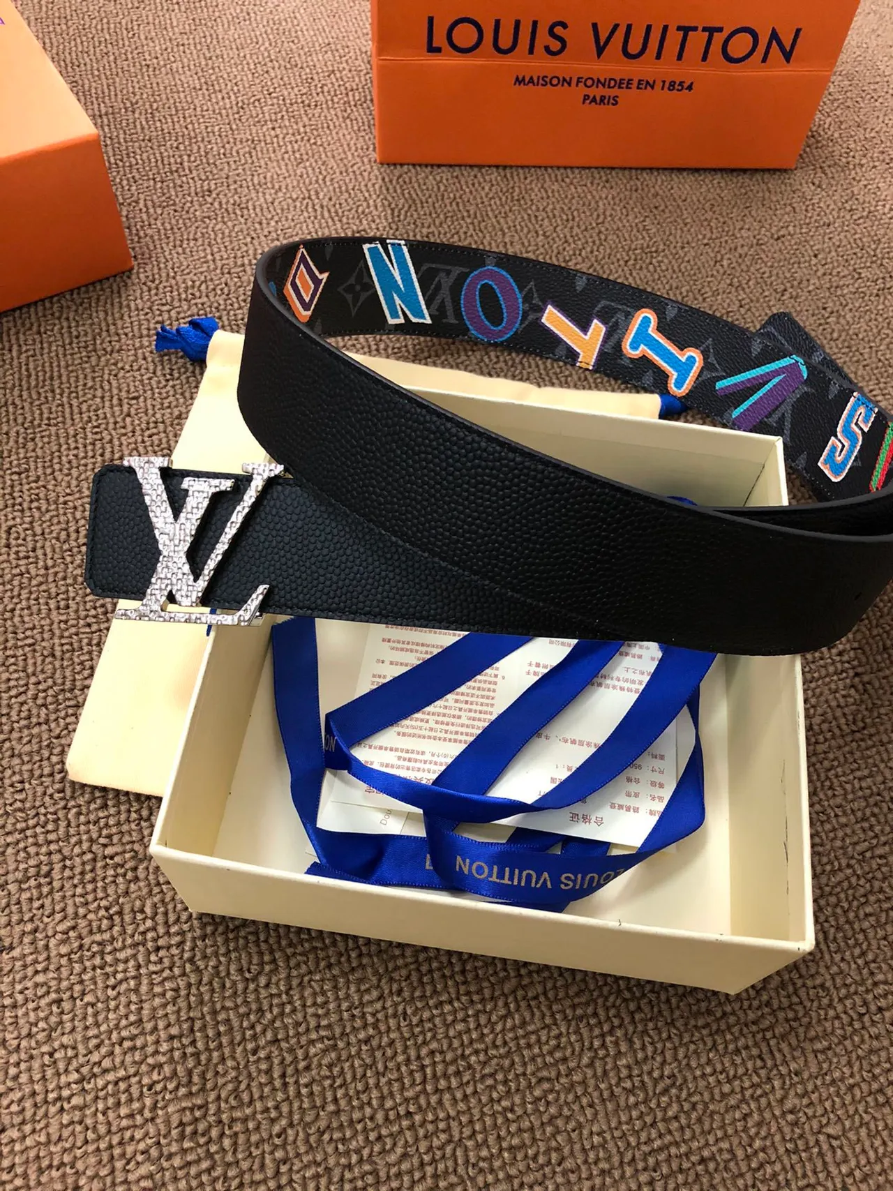 Louis Vuitton LV Initiales Crystal-Pavé Black Leather Belt 4