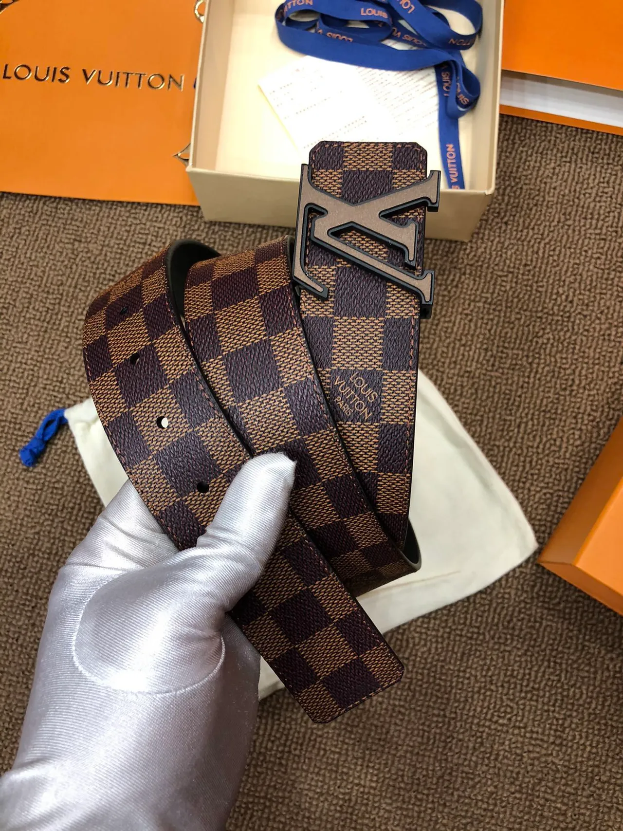 Louis Vuitton LV Initiales Damier Ebène Reversible Leather Belt 6