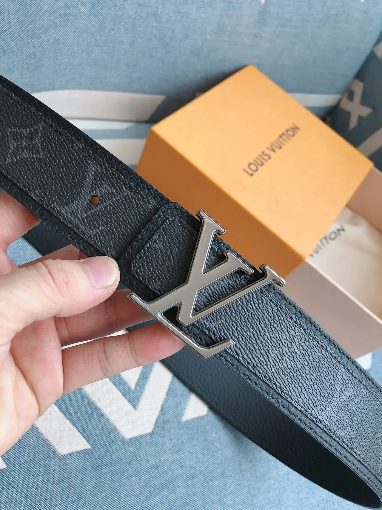 Louis Vuitton LV Initiales Dark Gray Monogram Leather Belt 6
