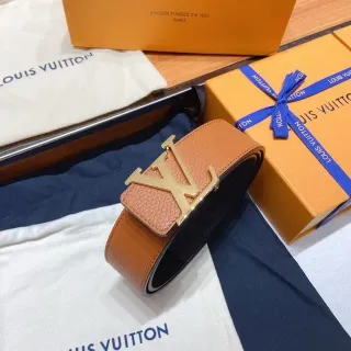 Louis Vuitton LV Initiales বাদামি এবং কালো চামড়ার বেল্ট