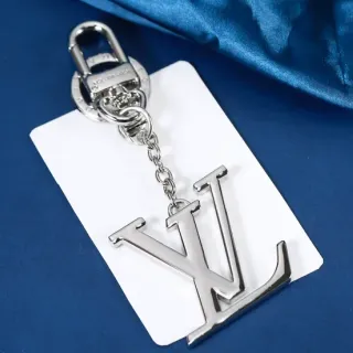Louis Vuitton LV Logo Key Holder Polished Silver Metal Bracelet