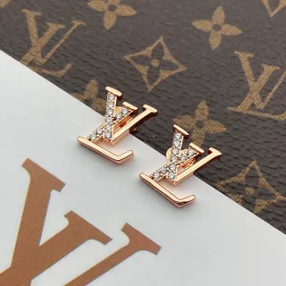 لويس فيتون LV مونوغرام باڤيه كريستال ذهب وردي أقراط ستد