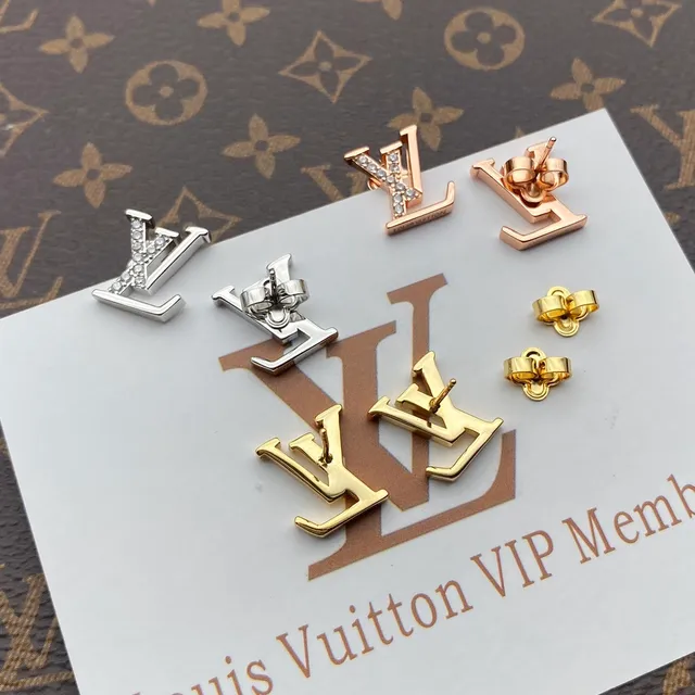 Louis Vuitton LV Monogram Pavé Crystal Rose Gold Stud Earrings 4