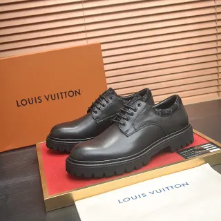 Louis Vuitton LV Trail কালো চামড়ার মোটা লুগ সোল অক্সফোর্ড জুতো
