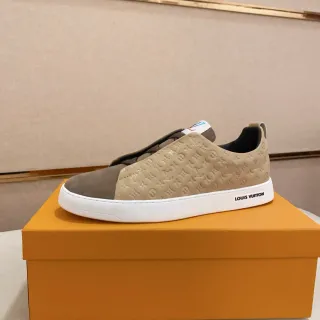 Louis Vuitton LV Trainer Beige Marrón Slip-On Monogram-Embossed Lifestyle Sneakers