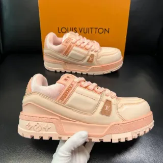 Louis Vuitton LV Trainer Beige Pink Platform Sole Layered Leather And Mesh Upper Chunky Sneakers