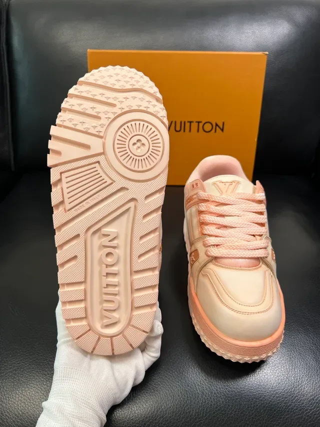 Louis Vuitton LV Trainer Beige Pink Platform Sole Layered Leather And Mesh Upper Chunky Sneakers 2