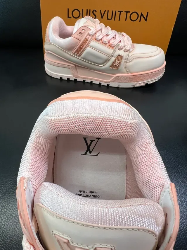 Louis Vuitton LV Trainer Beige Pink Platform Sole Layered Leather And Mesh Upper Chunky Sneakers 4