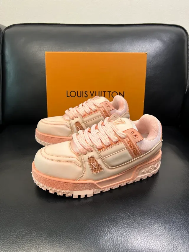 Louis Vuitton LV Trainer Beige Pink Platform Sole Layered Leather And Mesh Upper Chunky Sneakers 5