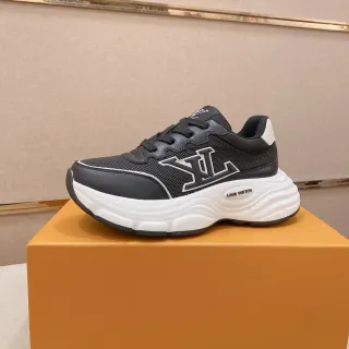 Louis Vuitton LV Trainer Black White Sole Mesh And Leather Upper Chunky Sneakers