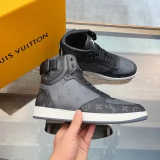 Louis Vuitton LV Trainer Gris Negro High-Top Monograma Lona Lifestyle Sneakers