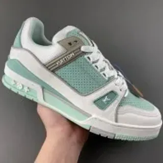 Louis Vuitton LV Trainer Verde Branco Sola Média Multicamadas Malha Perfurada Superior Tênis Lifestyle