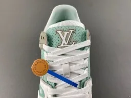 Louis Vuitton LV Trainer Verde Branco Sola Média Multicamadas Malha Perfurada Superior Tênis Lifestyle 6