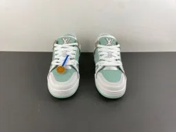 Louis Vuitton LV Trainer Verde Branco Sola Média Multicamadas Malha Perfurada Superior Tênis Lifestyle 11