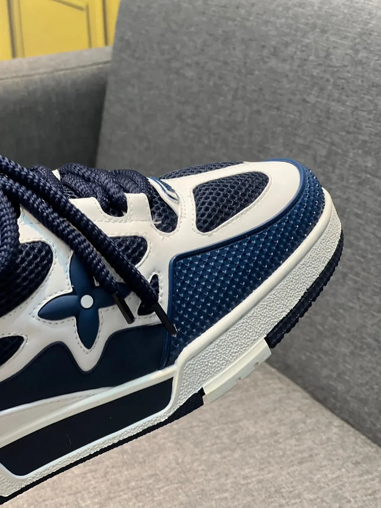 Louis Vuitton LV Trainer Navy White Layered Cage Construction Perforated Mesh Panels Lifestyle Sneakers 5