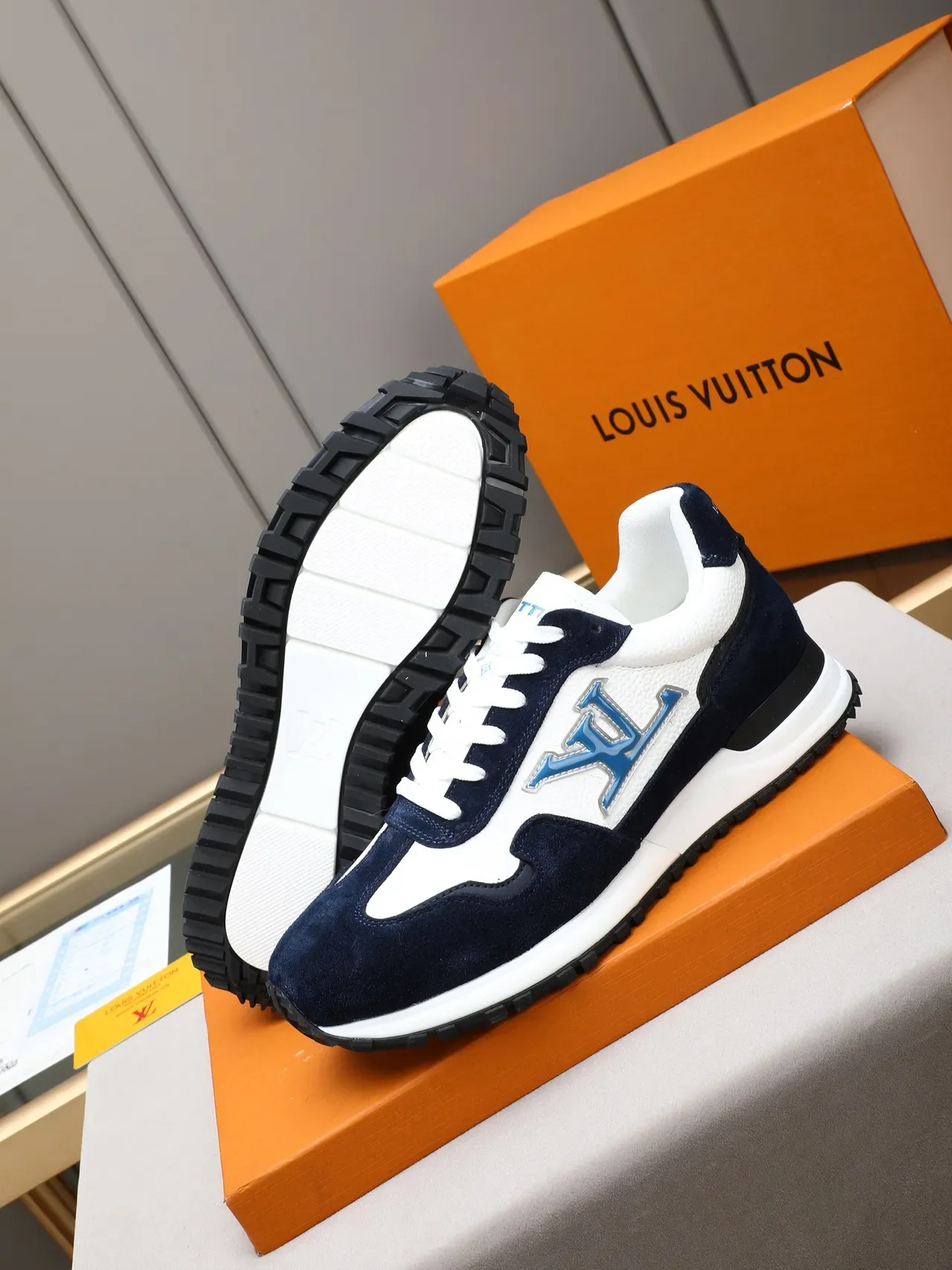 Louis Vuitton LV Trainer Navy White Two-Tone Suede And Leather Panel Construction Lifestyle Sneakers 4