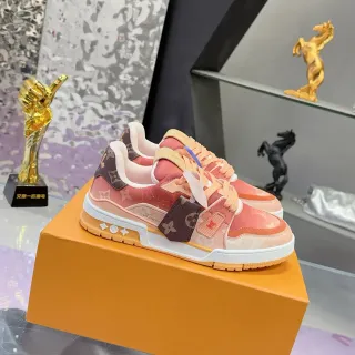 Louis Vuitton LV Trainer Tênis Lifestyle Monograma Lona Rosa Laranja Superior Em Camadas