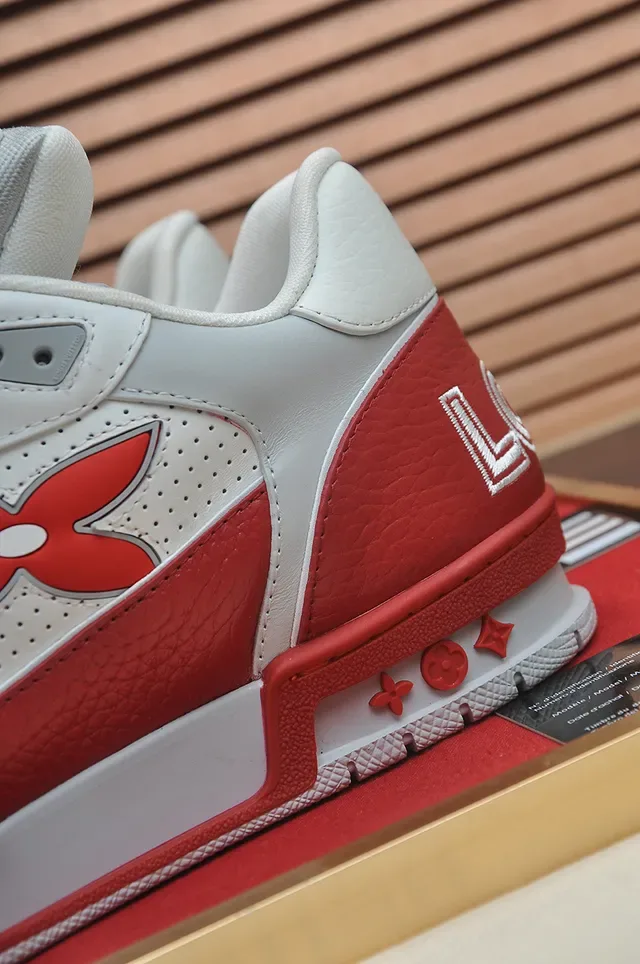 Louis Vuitton LV Trainer Red White Low-Top Leather-Mesh Hybrid Lifestyle Sneakers 2
