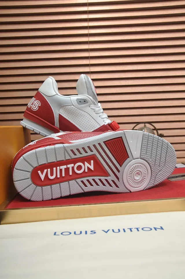 Louis Vuitton LV Trainer Red White Low-Top Leather-Mesh Hybrid Lifestyle Sneakers 3