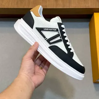 Louis Vuitton LV Trainer Blanco Negro cuero perforado superior panel de logo lateral bold zapatillas lifestyle
