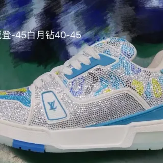 Louis Vuitton LV Trainer Blancos Azules con Cristales Malla Superior Lifestyle Sneakers
