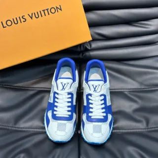 Louis Vuitton LV Trainer tênis lifestyle branco e azul de cano baixo com painéis de malha e couro