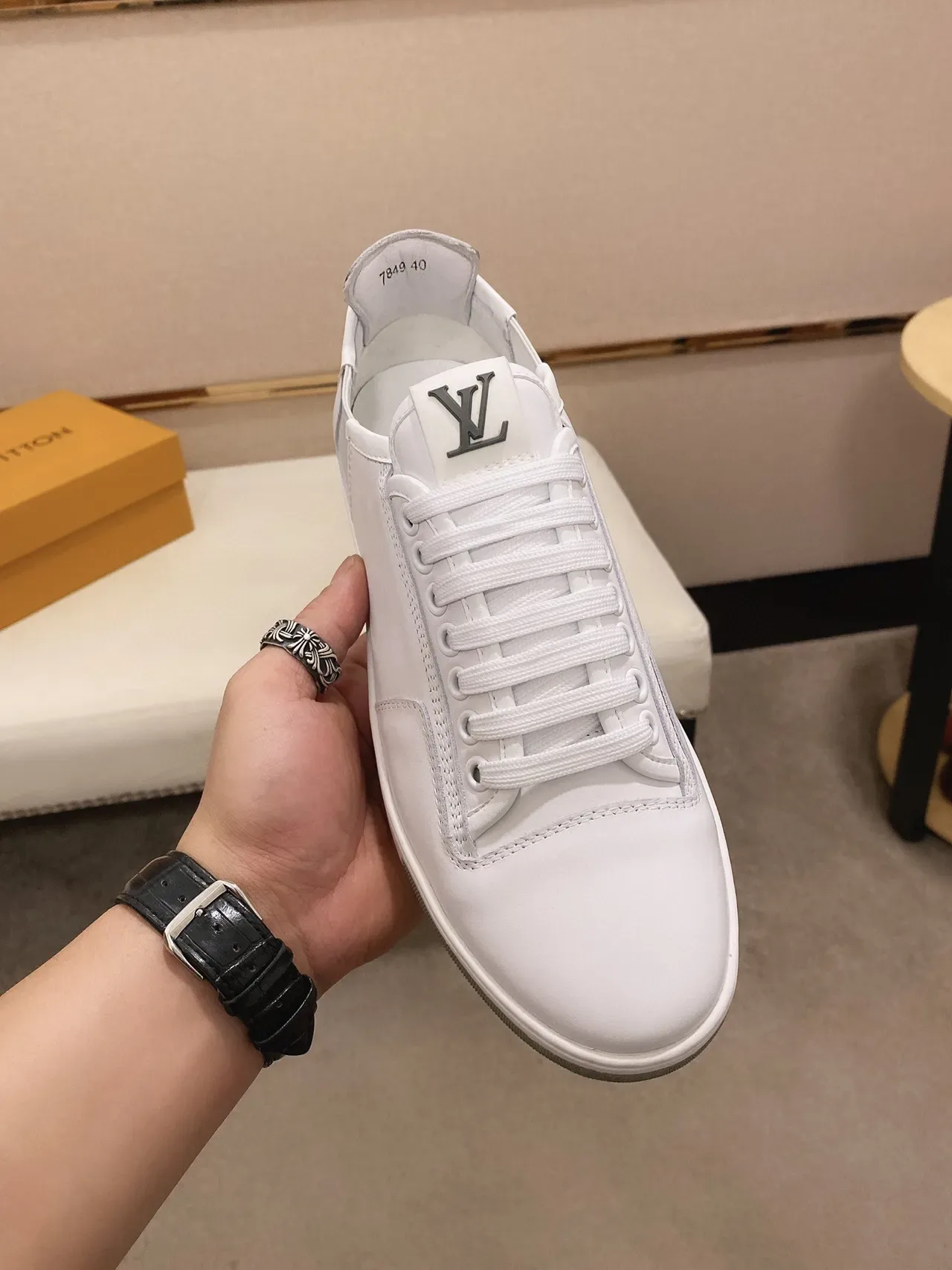 Louis Vuitton LV Trainer White Gray Leather Low-Top Lifestyle Sneakers 9