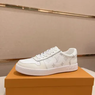 Louis Vuitton LV Trainer Zapatillas de Cuero Blancas y Grises con Impresión Monograma, Low-Top con Cordones, Estilo Lifestyle