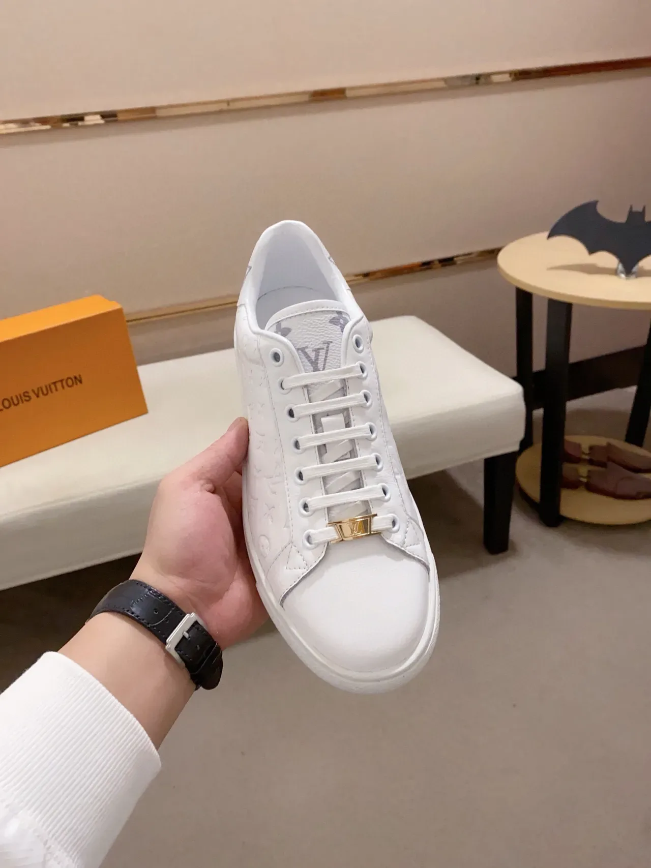 Louis Vuitton LV Trainer White Monogram-Embossed Leather Low-Top Lifestyle Sneakers 2