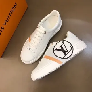 Louis Vuitton LV Trainer 白色橙色皮革圆形花押生活方式运动鞋