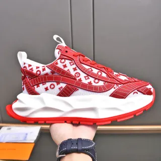 Louis Vuitton LV Trainer White Red Monogram-Print Mesh Sculpted Midsole Chunky Sneakers