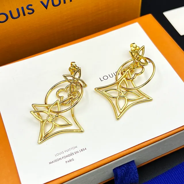 Louis Vuitton LV Twiggy boucles d'oreilles pendantes dorées ajourées florales 4