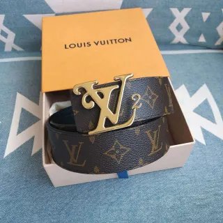Louis Vuitton LV² 皮带 Monogram 涂层帆布 Brown Gold Leather Belt