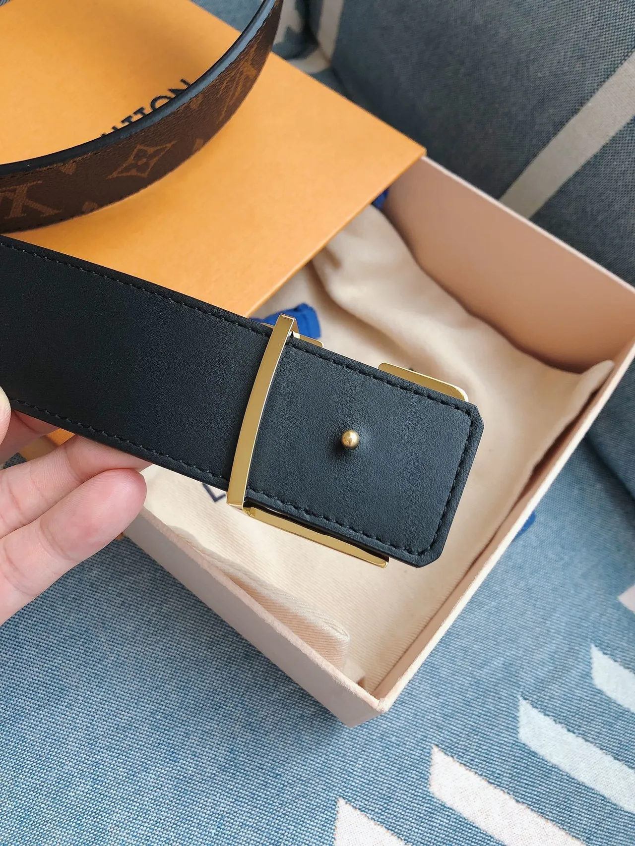 Louis Vuitton LV² Belt Monogram Coated Canvas Brown Gold Leather Belt 5