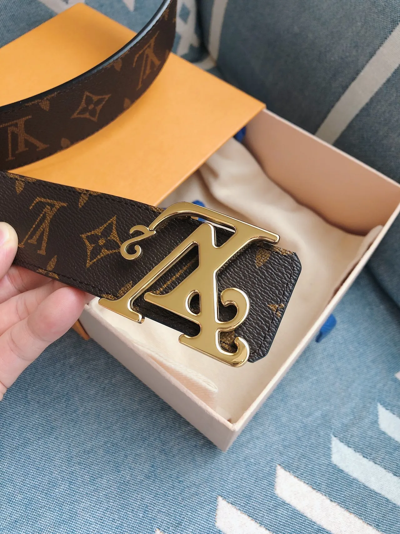 Louis Vuitton LV² Belt Monogram Coated Canvas Brown Gold Leather Belt 6