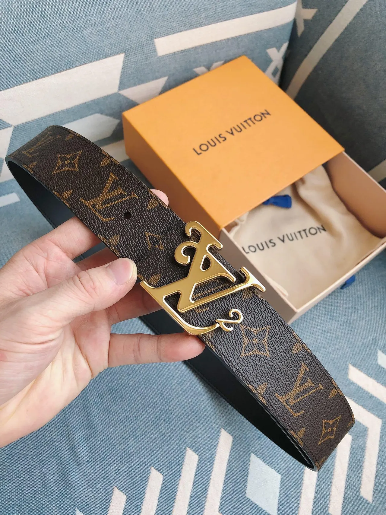 Louis Vuitton LV² Belt Monogram Coated Canvas Brown Gold Leather Belt 8