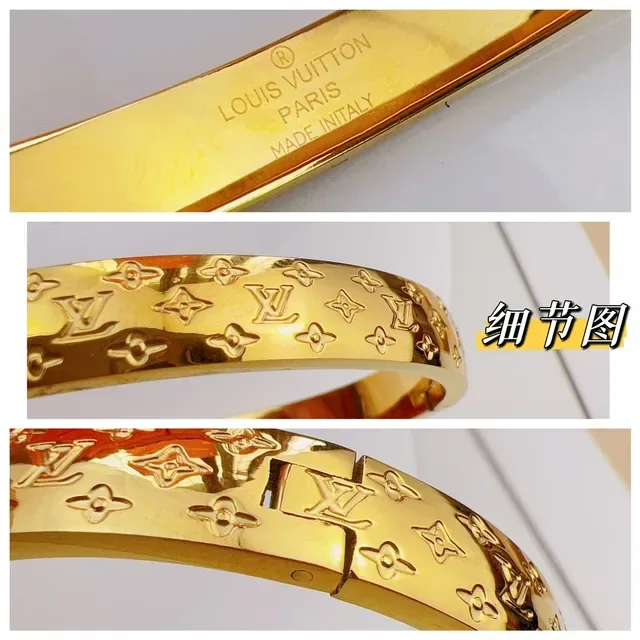 Louis Vuitton Monogram Bangle Gold Blue Rigid Bracelet 2