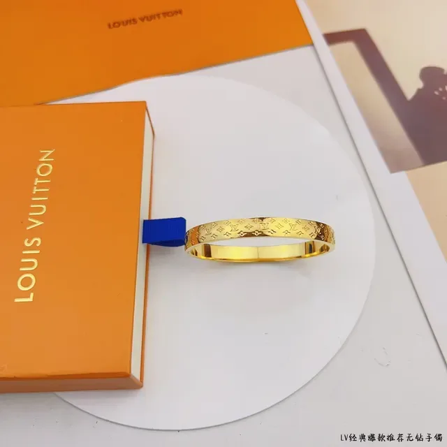 Louis Vuitton Monogram Bangle Gold Blue Rigid Bracelet 9