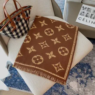Louis Vuitton Monogram Cachecol Marrom e Bege de Cashmere