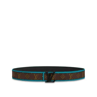 Louis Vuitton Monogram कैनवास बेल्ट भूरा नीला टर्क्वॉइस एज ट्रिम चमड़े की बेल्ट