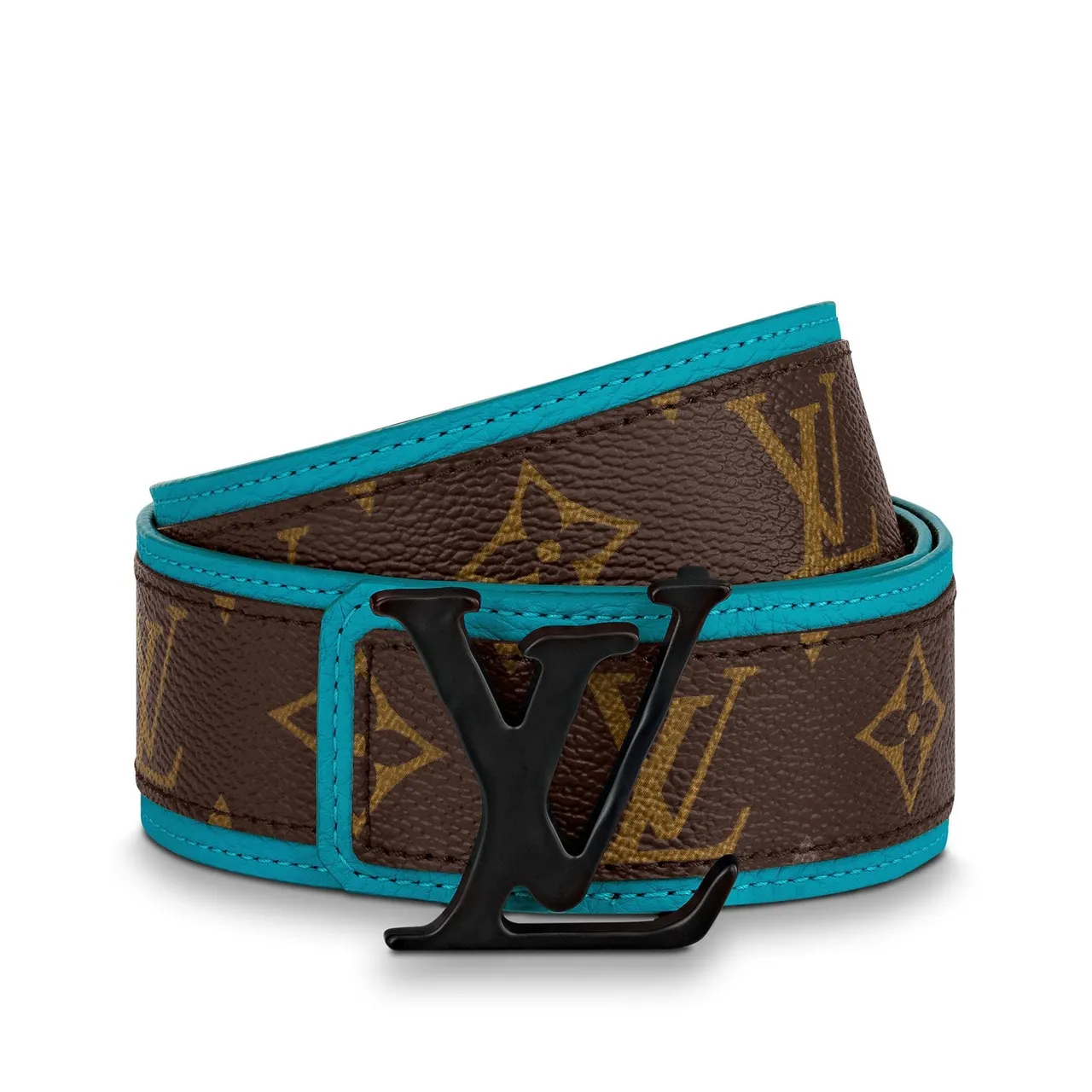 Louis Vuitton Monogram Courroie en Toile Marron Bleu Turquoise Bordure Renforcée Courroie en Cuir 3